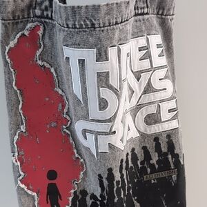 Three Days Grace Graphic Denim Tote - Gray with Red Accent